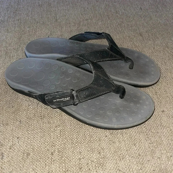 ORTHAHEEL Ryder Adjustable Thong Flip Flops Men 13 Black Gray Hook & Loo… - Picture 1 of 4